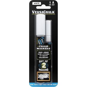 Versachalk White Chalkboard Chalk Markers - علامة طلاء حبر الطباشير المبللة بدون غبار للوحة السوداء ، اللوحة البيضاء المحو الجافة ، علامة السبورة (مجموعة التحرير والسرد ، 2/مجموعة)