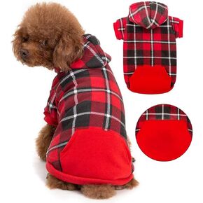 Bingpet Dog Plaid Hoodie - تصميم الجيب - سترة الصوف الكلب مع قبعة الحيوانات الأليفة ملابس شتوية من منقوشة الكلب سترة لفصل الشتاء