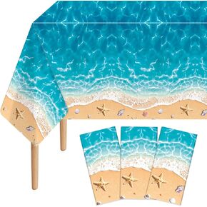 3pcs Summer Beach Plastic Tableth ، 54 × 108 بوصة غطاء الأمواج المحيطية ، وملابس طاولة Ocean Starfish Table لحوض سباحة البحر هاواي تحت عنوان
