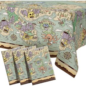 القراصنة TableCloth لديكور الحفلات 3 أجهزة كمبيوتر - مستطيلات يمكن التخلص من المائدة البلاستيكية مع سفن القراصنة - مجموعة من أغطية الطاولة البلاستيكية لإكسسوارات ديكور القراصنة لبيتر بان ، عيد ميلاد ، حفلة القراصنة