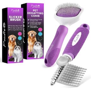 Poodle Pet Bundle - أداة فرشاة مشط Rake Dematting مع شفرات أمان من الصلب لفصل الشعر السفلي أو الفرش