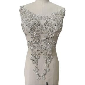 Handmade rhinestones lace applique sew on beads pearls trimming patches accessories for dress clothing skirt (White)