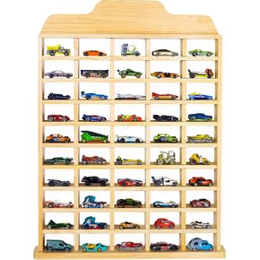 Wooden Toy Car Display Shelf - Holds 50 Cars Matchbox & Hot Wheels Display Wall Mount for 1/64 Diecast Toy Cars - Charming & Durable Toy Car Storage Wall - Freestanding or Hanging Car Shelf