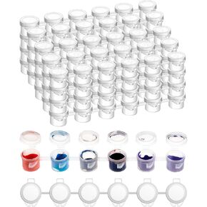 120 PCS Paint Containers with Lids, 3ml/ 0.1 Oz Empty Paint Pots with Lids 40 Strips Containers Acrylic Paints Storage Transparent Paints Pots for Craft Storage Classrooms Schools Painting
