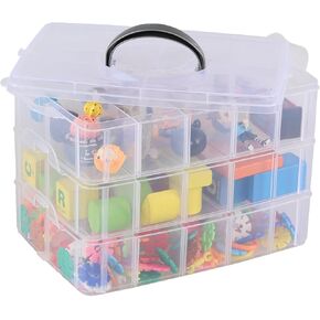 Anbers 3-Tier Stackable Craft Storage Boxes with 30 Adjustable Compartments for Arts, Tapes, Nails, Clips, F