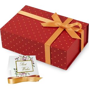 HummingBox Floral Gift Box 9.5 X 6 X 3 inch for Women & Men With Magnetic Lid, Ribbon, Card, & Packing Paper Gift Box With Lid for Presents & Gifting on Christmas, Weddings, & Birthdays
