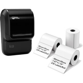 Label Maker, Barcode Label Printer M100 for Small Business, Bluetooth Label Maker Machine with Tape Compatible with Phone & PC, with 3 Rolls 40 * 30 mm Labels Paper