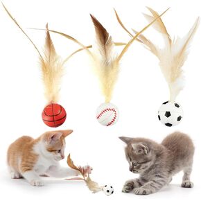 6 PCS Feather Ball Cat Toy ، لعبة كرة نطاطية تفاعلية للقطط ، مصغرة ومرنة ، مناسبة للحيوانات الأليفة للعب في الداخل والخارج