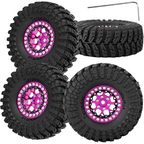 RC 1.3 Beadlock Wheel Tires Set (4PCS) for 1/24 SCX24 1/18 TRX4M RC Crawler Car,Aluminum 1.3 Beadlock Wheels and Tires,Wheel Rim,Navy Blue