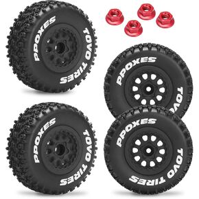 1/10 RC Short Course Tires 12mm Hex RC Wheels and Tires RC Truck Tires for RC Off-Road Car RC Car Wheels for Traxxas TRX4 Slash Arrma Losi Tenacity Vkar 10sc Hpi RC Buggy Car 4PCS (Style C) - Black