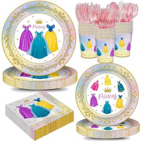 168pcs Princess Plates Napkins Princess Birthday Party Supplies Girls Paper Cups Accortiber