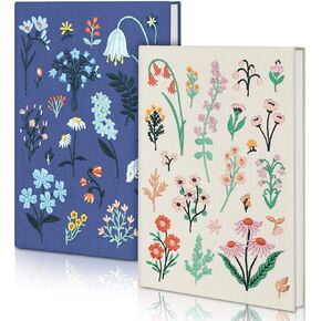 Thenshop 2 Pcs Floral Embroidered Notebook Embroidered Journal Embroidery Sketchbook Hardcover Notebooks Fabric Cover 200 Pages for Women School Office Travel Diary Supplies,8 x 5.75 Inches