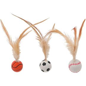3 PCS Cat Feather Ball Interactive Cat Pom Pom Balls Cat Ball Toys Toys Cat Balls مع ريش للقطط الداخلية والخارجية في الهواء الطلق