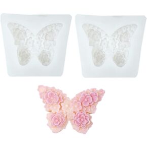 2 Pcs Butterfly Silicone Molds, 3D Flower Butterfly Candle Molds DIY Handmade Silicone Mold for Ice Cream/Ice Cube/Soap/Candle/Chocolate/Cake Decorating.