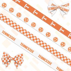 Hying 4 PCS Tennessee Ribbons for Crafting, 3/8" Width Orange White Grosgrain Ribbons Buffalo Plaid Ribbon Tennessee Letters Craft Ribbons for Gift Wrapping DIY Sports Birthday Decorations-20 Yards