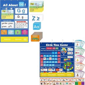 Torlam Circle Learning Time Center Center Pocket Calendar Set ، Alphabet Learning Wall Chart ABC Flash Cards Learning Game