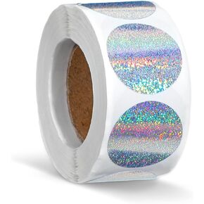 500pcs 1inch ملصقات ثلاثية الأبعاد مستديرة ملصقات دائرة ديسكو الفضة ملصقات ختم معدنية سباركلي ، ملصق بريق قزحي ، قطره 2.5 سم