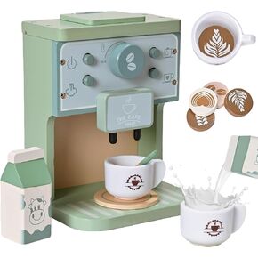 أطفال صانع القهوة الخشبي لعبة Montessori Play Play Food Kitchen Accessories ، Play Coffee Maker مجموعة للأطفال ، لعبة الإسبريسو Playset Montessori Kitchen Toy لمدة 3 4 4 سنوات من الفتيات والفتيان (14 جهاز كمبيوتر)