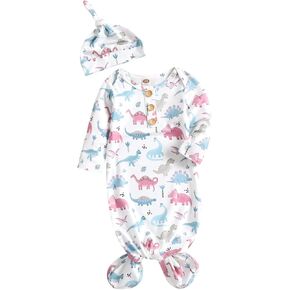 Fvzbovte Newborn Knotted Gown Soft Cotton Baby Set Floral Onesie Girls and Boys Sleeper Nightgown