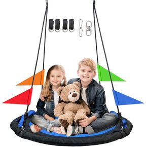 40 Inch Tree Swing for Kids Outdoor，Spider Web Tree Swing,850Lb Weight Capacity，900D Oxford Waterproof with Handles, with 71" Detachable Nylon Rope Swivel，for Backyard, Playground (Black-40Inch) in Kuwait
