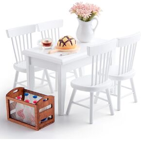 1/12 Dollhouse Miniature Dining Table and Crash Set ، 17 PCS Wooden Mini Diy Dollhouse Furniture Associory ، وكراسي طاولة الطعام ، ومزهرية المحاكاة ، ووجبة الإفطار والحليب ، لعشاق Aults Dollhouse