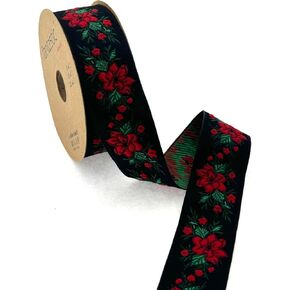 White and Black Designer Trim Floral Jacquard Fabric for Dress Embellishment and Home Decoration, 1.37 Inch 11 Yards Decorative Jacquard Ribbon, Sewing Trim Craft Ribbon in Kuwait