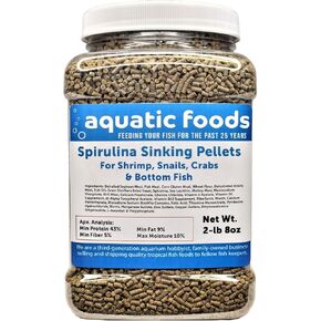Aquatic Foods Inc. Spirulina Sinking Pellets for Shrimp, Snails, Crabs, Catfish, Plecos for All Tropical Fish 1/16" x 3/8" Pellets by Zeigler...12oz Small Jar