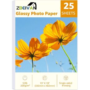 Zbeivan 13x19 صورة ورق صور ، أوراق صور لامعة 25 ورقة ، 13 × 19 ورقة صور طابعة Inkjet لـ Dye Ink ، 200 GSM