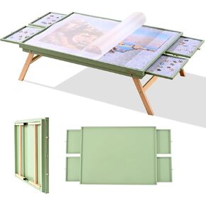 1500 Pieces Wooden Jigsaw Puzzle Board with Legs, 35"x26.8" Felt Mat Puzzle Table with 5 Drawers and Cover, 3 Adjustable Tilting Angles Up to 40° Puzzle Table for Adults and Teens, Brown