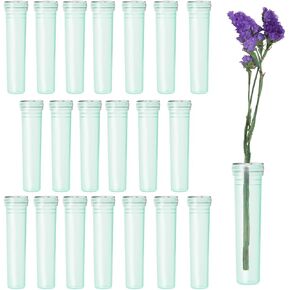 JFFX 20 PCS أنابيب المياه الزهرية 2.8 بوصة قوارير زهرة بلاستيكية خضراء مع أغطية لترتيب الزهور الديكور
