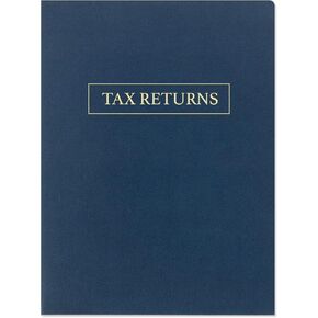 50 Pack, Tax Return Folders with Pockets, Blue Linen, Gold Foil