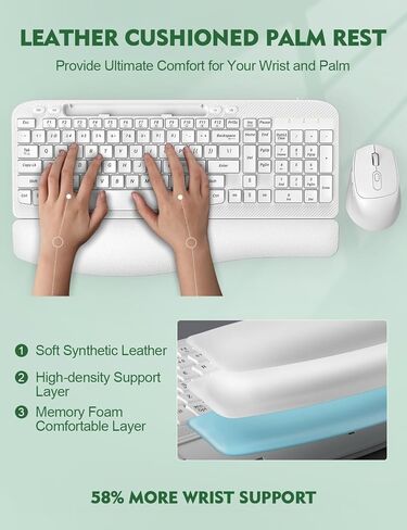 مجموعة لوحة مفاتيح وماوس لاسلكية، لوحة مفاتيح مريحة لاسلكية EAYBLLY Wave Keys مع مسند معصم مبطن، حامل هاتف، مجموعة ماوس لوحة مفاتيح لاسلكية صامتة 2.4 جيجا هرتز للكمبيوتر والكمبيوتر المحمول والكمبيوتر الشخصي والنوافذ in Kuwait