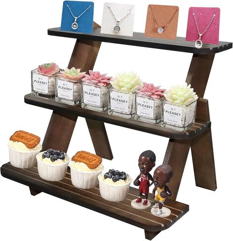 Wooden Display Riser Stand,3 Tier Perfume and Cologne Organizer Stands,Farmhouse Cupcake Stands,Table Display Stand For Vendors and Home Using,Rustic Display Shelf for Candles(White) in Saudi Arabia