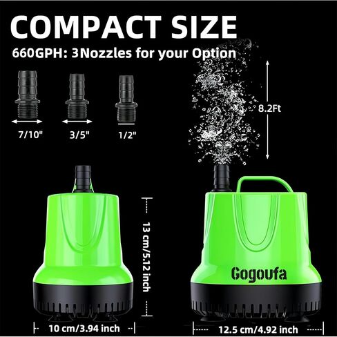 Submersible Water Pump with 5 Ft tubing and 3 Nozzles, 850 GPH, 60W, Small Sump Pump for Fish Tank, Pond, Aquarium, Hydroponic Systems in Saudi Arabia