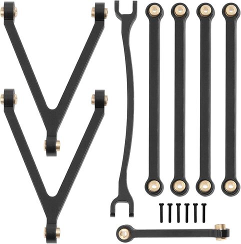 8PCS ShareGoo Aluminum Alloy Chassis Links Rod & Steering Linkage Compatible with 1/24 FMS FCX24M RC Upgrade Parts (Black) in Kuwait