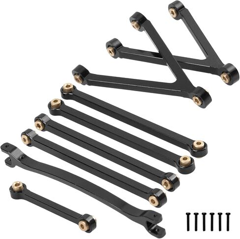 8PCS ShareGoo Aluminum Alloy Chassis Links Rod & Steering Linkage Compatible with 1/24 FMS FCX24M RC Upgrade Parts (Black) in Kuwait