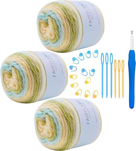 Cake Yarn for Crocheting,Colorful Crochet Yarn 3x100g 60% Cotton 30% Acrylic 10% Wool,Soft Fluffy Gradient Ombré Cotton Yarn for Crocheting Sweater,Blanket,Glove in Saudi Arabia