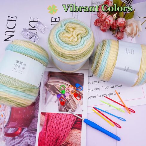 Cake Yarn for Crocheting,Colorful Crochet Yarn 3x100g 60% Cotton 30% Acrylic 10% Wool,Soft Fluffy Gradient Ombré Cotton Yarn for Crocheting Sweater,Blanket,Glove in Saudi Arabia