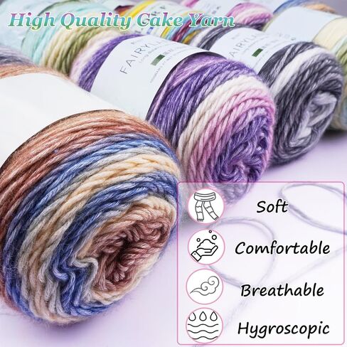Cake Yarn for Crocheting,Colorful Crochet Yarn 3x100g 60% Cotton 30% Acrylic 10% Wool,Soft Fluffy Gradient Ombré Cotton Yarn for Crocheting Sweater,Blanket,Glove in Saudi Arabia