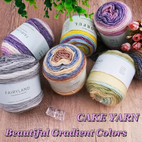 Cake Yarn for Crocheting,Colorful Crochet Yarn 3x100g 60% Cotton 30% Acrylic 10% Wool,Soft Fluffy Gradient Ombré Cotton Yarn for Crocheting Sweater,Blanket,Glove in Saudi Arabia