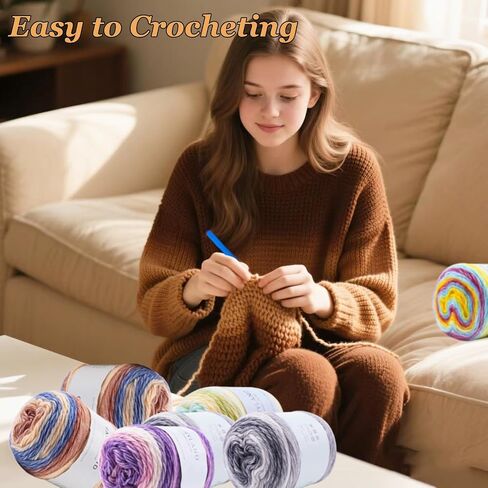 Cake Yarn for Crocheting,Colorful Crochet Yarn 3x100g 60% Cotton 30% Acrylic 10% Wool,Soft Fluffy Gradient Ombré Cotton Yarn for Crocheting Sweater,Blanket,Glove in Saudi Arabia