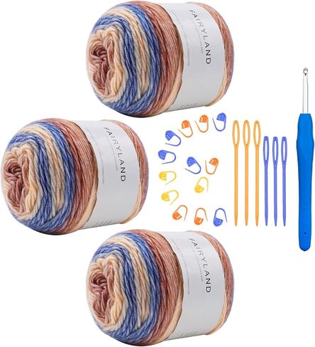 Cake Yarn for Crocheting,Colorful Crochet Yarn 3x100g 60% Cotton 30% Acrylic 10% Wool,Soft Fluffy Gradient Ombré Cotton Yarn for Crocheting Sweater,Blanket,Glove in Saudi Arabia