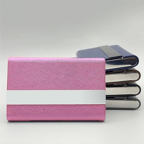 Business Card Holder, Stainless Steel Business Card Case, Metal Name Card Holders, PU Leather Name Card Case, Slim Pocket Card Carrier for Men and Women (Pink) in Saudi Arabia