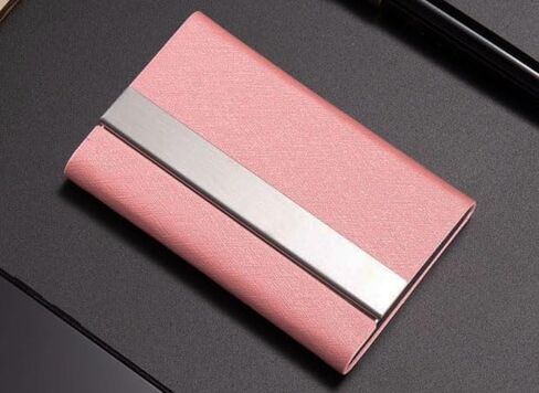 Business Card Holder, Stainless Steel Business Card Case, Metal Name Card Holders, PU Leather Name Card Case, Slim Pocket Card Carrier for Men and Women (Pink) in Saudi Arabia