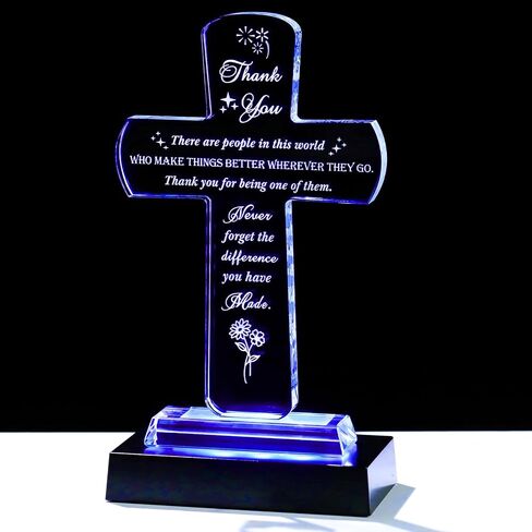 Movdyka Thank You Gifts for Women Men - Crystal Cross-Shaped Plaque with Light Base - Appreciation Inspirational Gift for Boss, Coworker, Teacher, Mentor, Mom, Friend, Doctor Grateful Present Ideas in Saudi Arabia