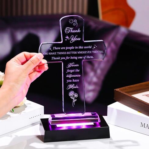 Movdyka Thank You Gifts for Women Men - Crystal Cross-Shaped Plaque with Light Base - Appreciation Inspirational Gift for Boss, Coworker, Teacher, Mentor, Mom, Friend, Doctor Grateful Present Ideas in Saudi Arabia
