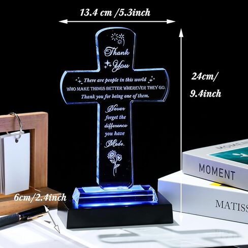 Movdyka Thank You Gifts for Women Men - Crystal Cross-Shaped Plaque with Light Base - Appreciation Inspirational Gift for Boss, Coworker, Teacher, Mentor, Mom, Friend, Doctor Grateful Present Ideas in Saudi Arabia