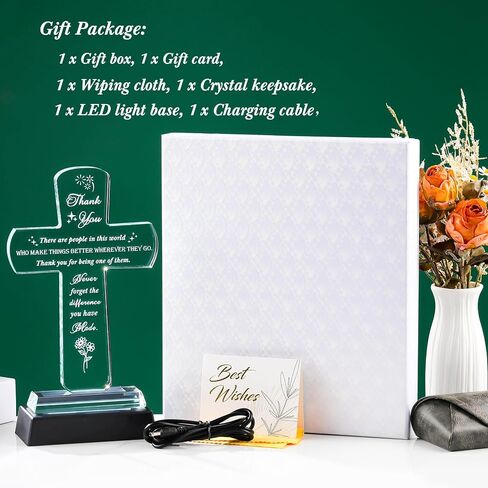 Movdyka Thank You Gifts for Women Men - Crystal Cross-Shaped Plaque with Light Base - Appreciation Inspirational Gift for Boss, Coworker, Teacher, Mentor, Mom, Friend, Doctor Grateful Present Ideas in Saudi Arabia