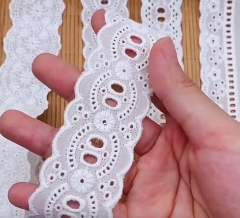 7Yards Cotton Lace Trim White Eyelet lace Ribbon Bowknot Embroidery Scalloped Lace for Sewing Crafts, Dress, Dolls/Pets Clothes (White B) in Kuwait