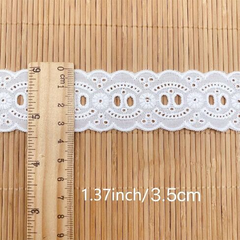 7Yards Cotton Lace Trim White Eyelet lace Ribbon Bowknot Embroidery Scalloped Lace for Sewing Crafts, Dress, Dolls/Pets Clothes (White B) in Kuwait